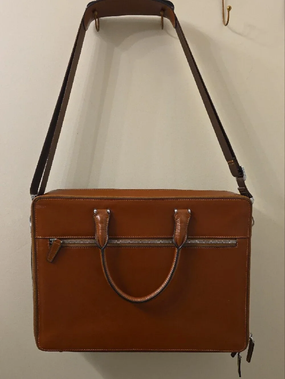 Bostanten Men's Leather Briefcase - Brown